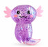 Purple glitter axolotl sensory toy with smiling face, pink gills and curved tail — Adventure Awaits
