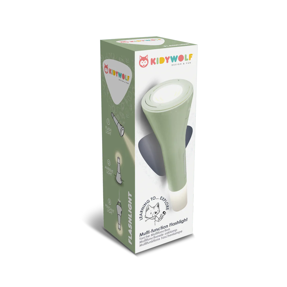 Adventure Awaits Kidywolf green Flashlight multi-function portable LED lamp retail packaging box
