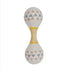 Wooden baby rattle with grey triangle pattern and yellow accents — Adventure Awaits