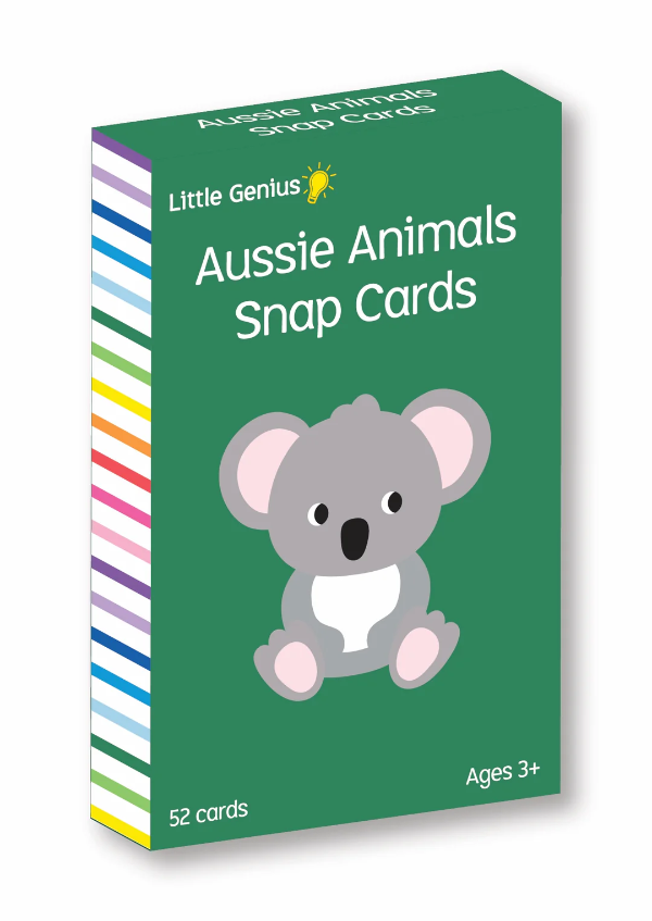 Green Little Genius Aussie Animals Snap Cards kids travel toy with koala design, 52 cards Adventure Awaits