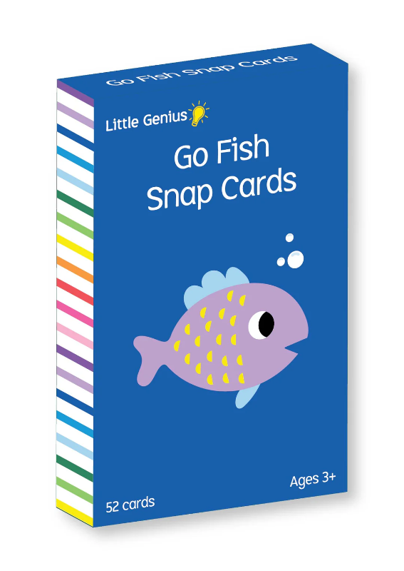 Adventure Awaits Little Genius Go Fish snap cards box featuring a colourful cartoon fish illustration