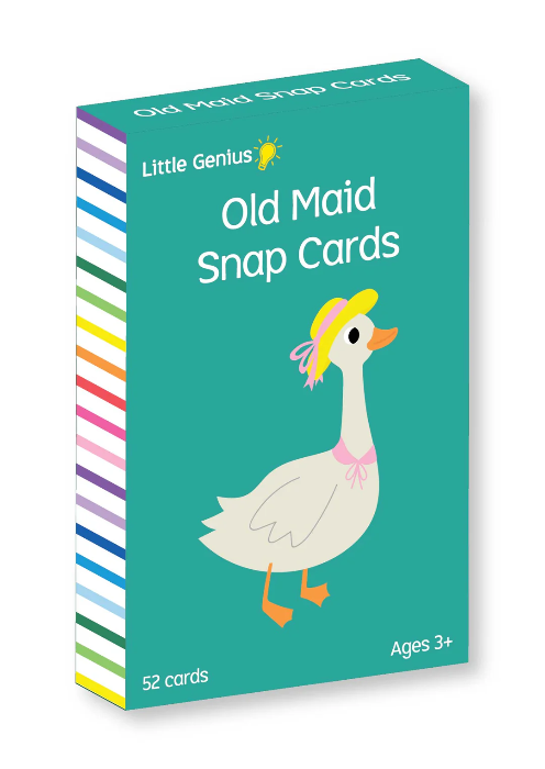 Adventure Awaits Little Genius Old Maid snap cards box featuring a cartoon goose illustration