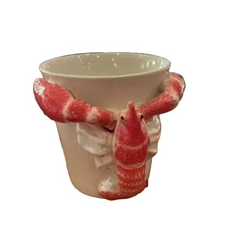 Lobster handle mug with red 3D lobster wrapped around a cream ceramic cup — Adventure Awaits