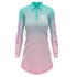 Aqua to pink long-sleeve UPF50+ fishing dress with collar and MW CAC print — Adventure Awaits