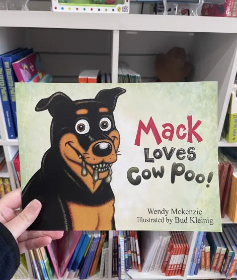Mack Loves Cow Poo! Australian kids reader cover with smiling farm dog Adventure Awaits