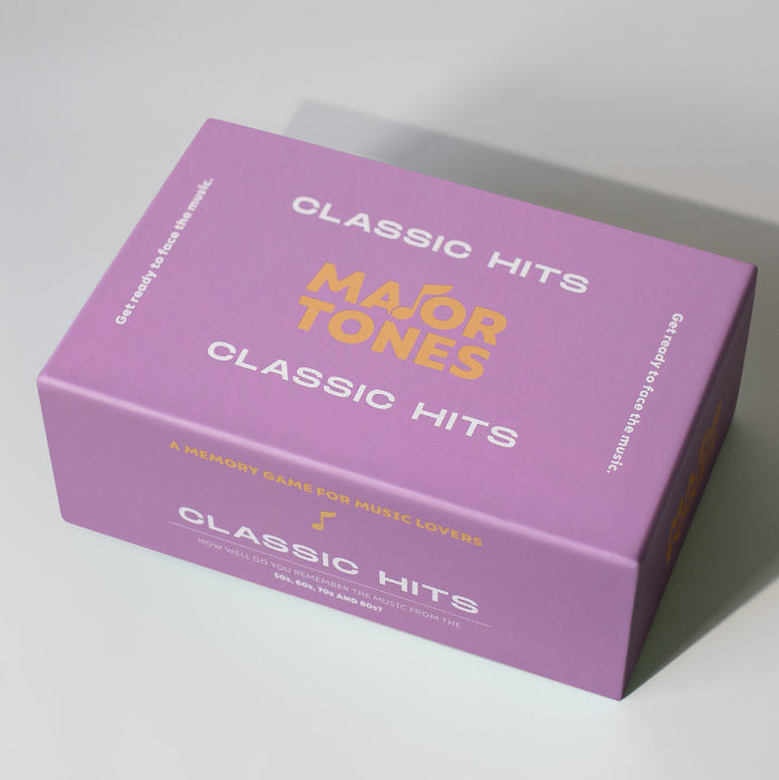 Major Tones Classic Hits music memory game box angled on grey surface — Adventure Awaits