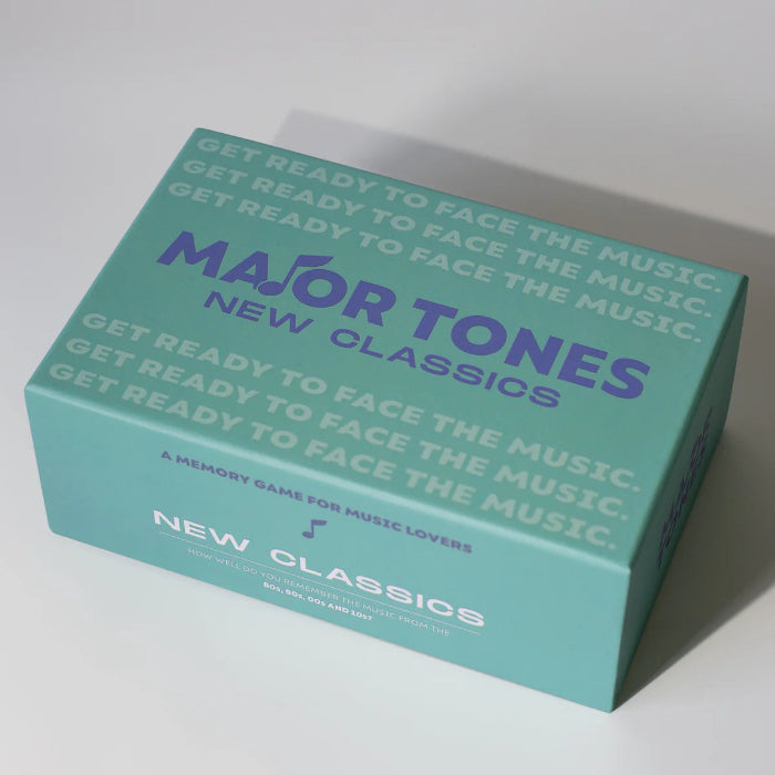 Major Tones New Classics music memory game box angled on grey surface — Adventure Awaits