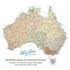 Boho-style map sticker of Australia  for caravan with labeled regions, roads, and water features, shown on a white background with text reading - Adventure Awaits 