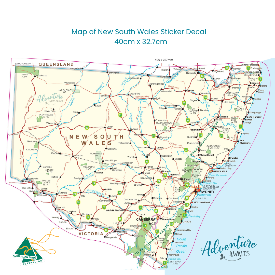 PRE ORDER Map of New South Wales Sticker Decal | UV Outdoors OR Fabric Removeable