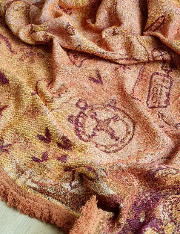 Rust orange Australia map picnic rug with compass print, soft weave and fringed edge Adventure Awaits