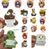 collage of handmade crochet emotional support plush toys with funny positive quote signs including frogs, animals, poo and toast characters