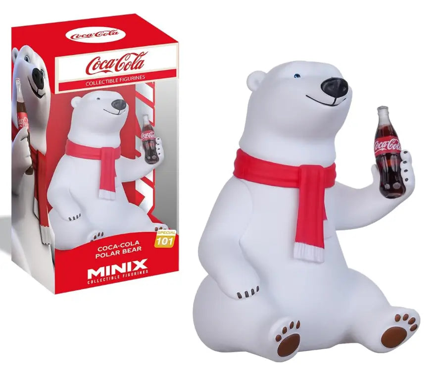 Coca-Cola Polar Bear MINIX collectible figure with red scarf, Coke bottle and display box Adventure Awaits