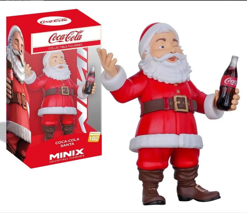 Coca-Cola Santa MINIX collectible figure with display box, red suit and Coke bottle Adventure Awaits