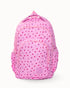 Pink backpack with heart pattern on a white background