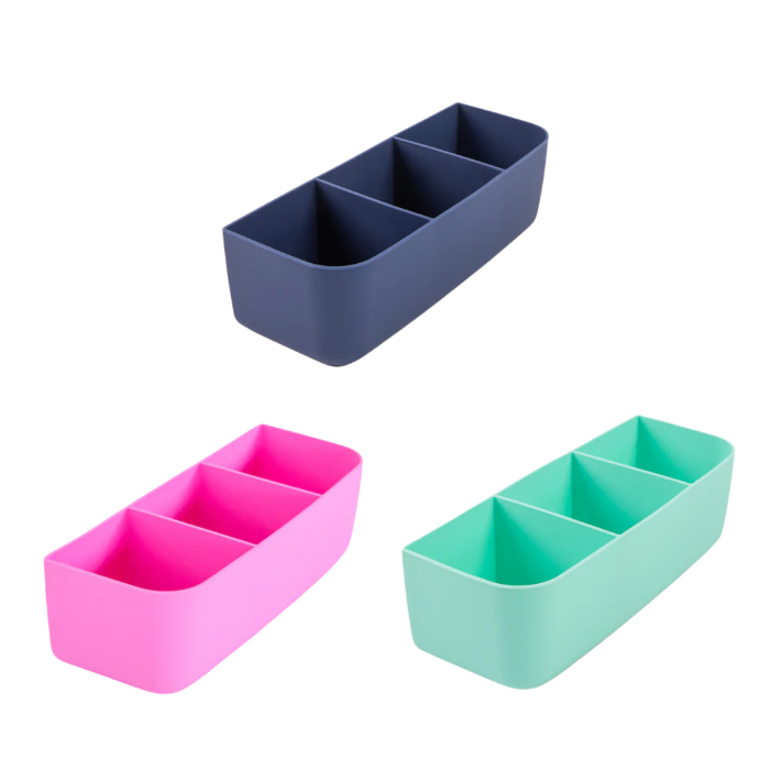 Navy, pink and mint bento lunchbox divider trays with three sections — Adventure Awaits