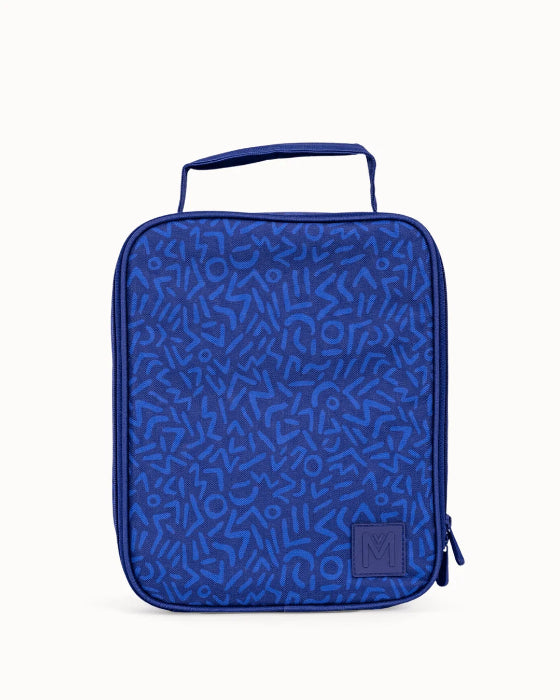 Blue Montii insulated lunch bag with abstract squiggle print — Adventure Awaits