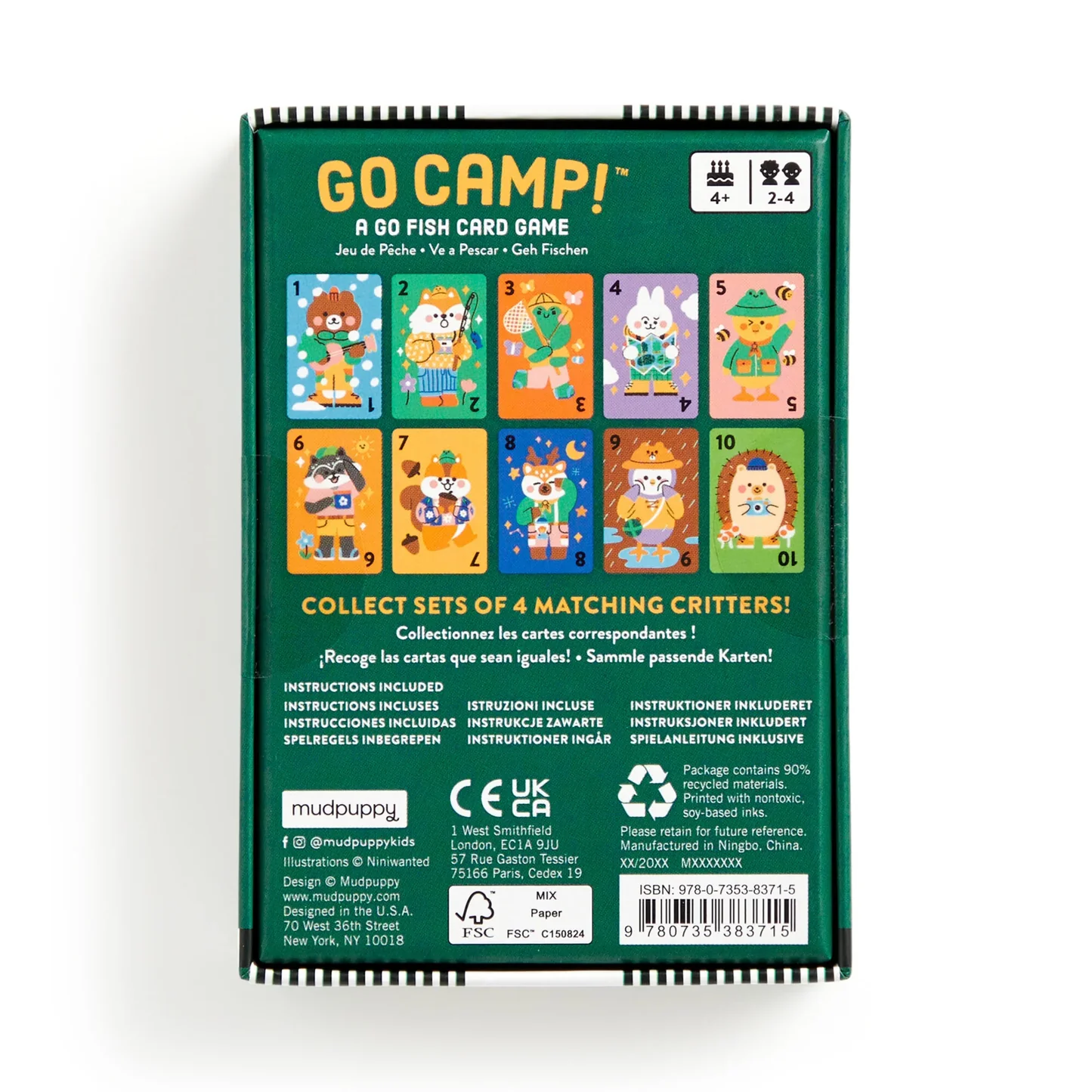 Mudpuppy Go Camp A Go Fish Card Game in box back of box