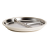Low side view of a round stainless steel divided plate with white silicone suction base, Adventure Awaits