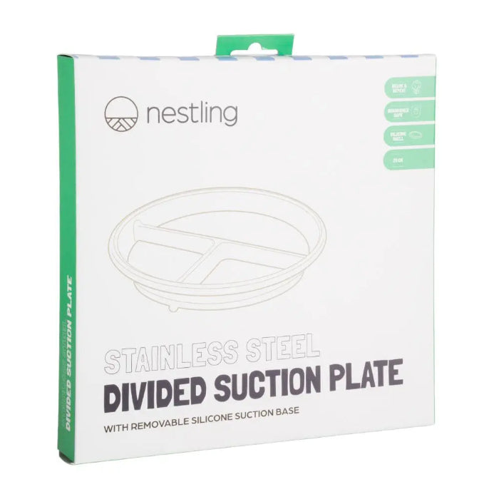 Nestling stainless steel divided suction plate box with removable silicone base, Adventure Awaits