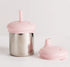 Pink baby cup with stainless steel body and silicone straw lids — Adventure Awaits