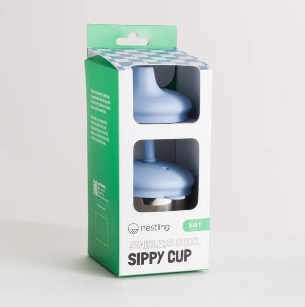 Nestling stainless steel sippy cup box with blue silicone lids — Adventure Awaits
