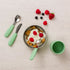 Mint green baby cutlery set with bowl, cup, yoghurt and berries — Adventure Awaits