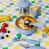 Blue baby bowl and cutlery set with cereal, fruit and matching cup — Adventure Awaits