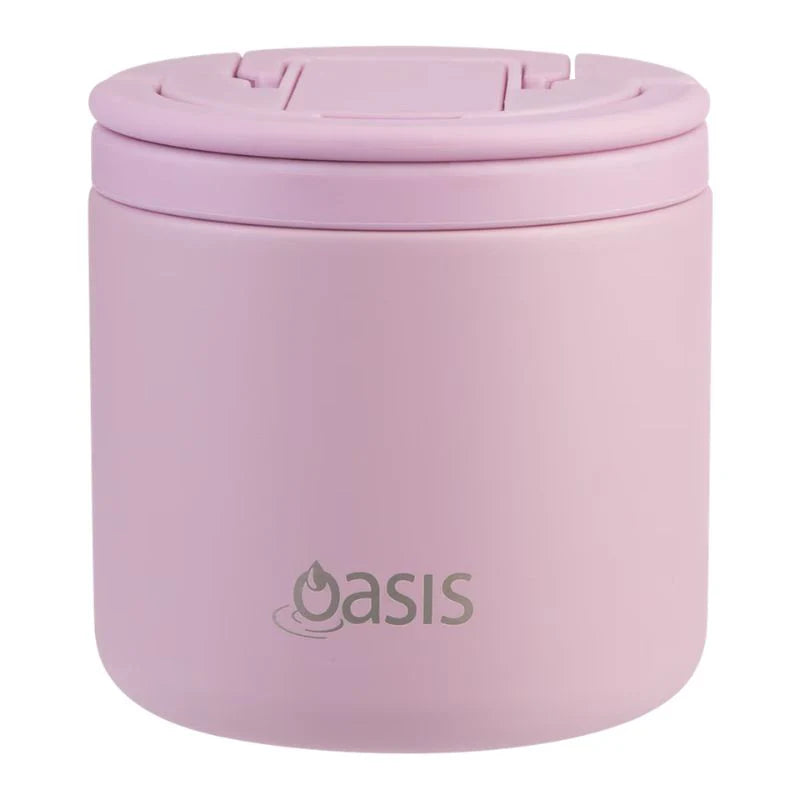 Oasis insulated food jar in pink with secure lid, compact stainless steel lunch container for hot or cold meals on the go or travel Adventure Awaits