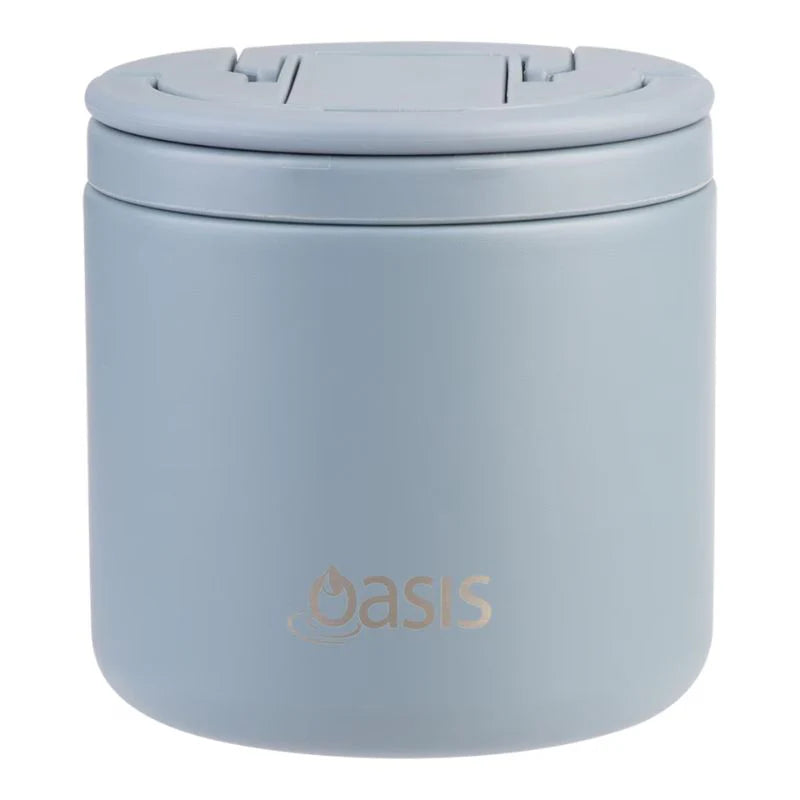 Oasis insulated food jar in blue with secure lid, compact stainless steel lunch container for hot or cold meals on the go or travel Adventure Awaits
