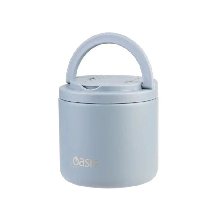 Oasis insulated food jar in blue with carry handle and secure lid, compact stainless steel lunch container for hot or cold meals on the go or travel Adventure Awaits