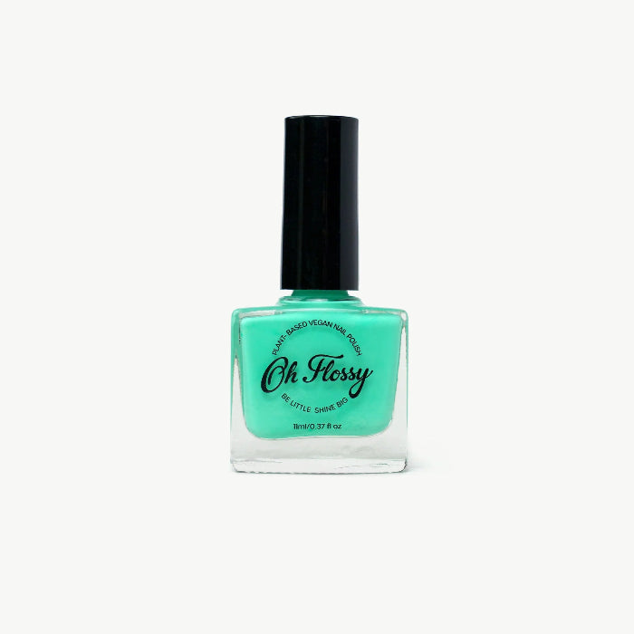 Oh Flossy kids nail polish in bright mint green shade, non toxic water based polish for dress up play Adventure Awaits