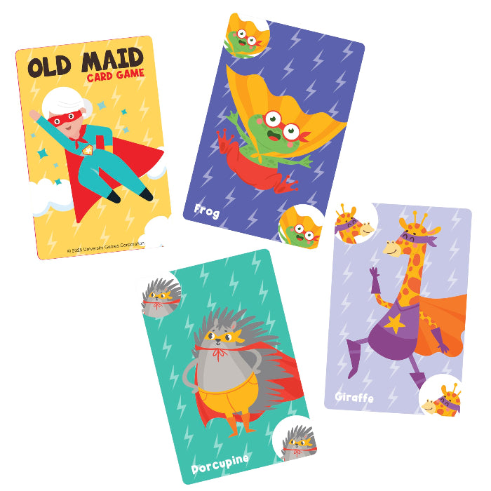Set of colorful card game cards featuring cartoon characters on a white background