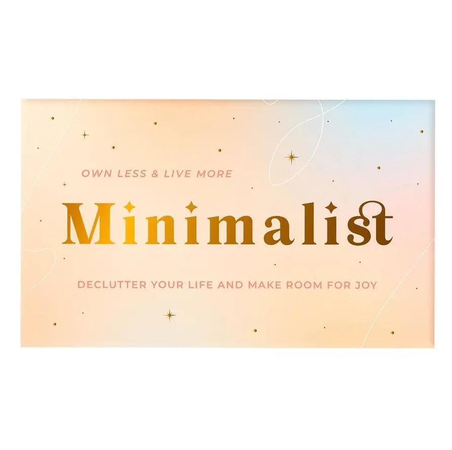 Minimalist card game box in soft peach tones with gold lettering and star details — Adventure Awaits