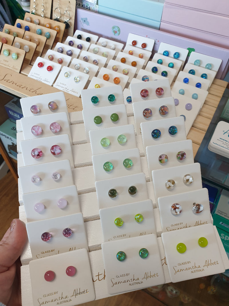 Samantha Abbott Glass Earrings Studs on display at Adventure Awaits Shop