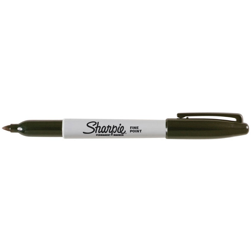 Black Sharpie fine point permanent marker with cap on a plain white background — Adventure Awaits