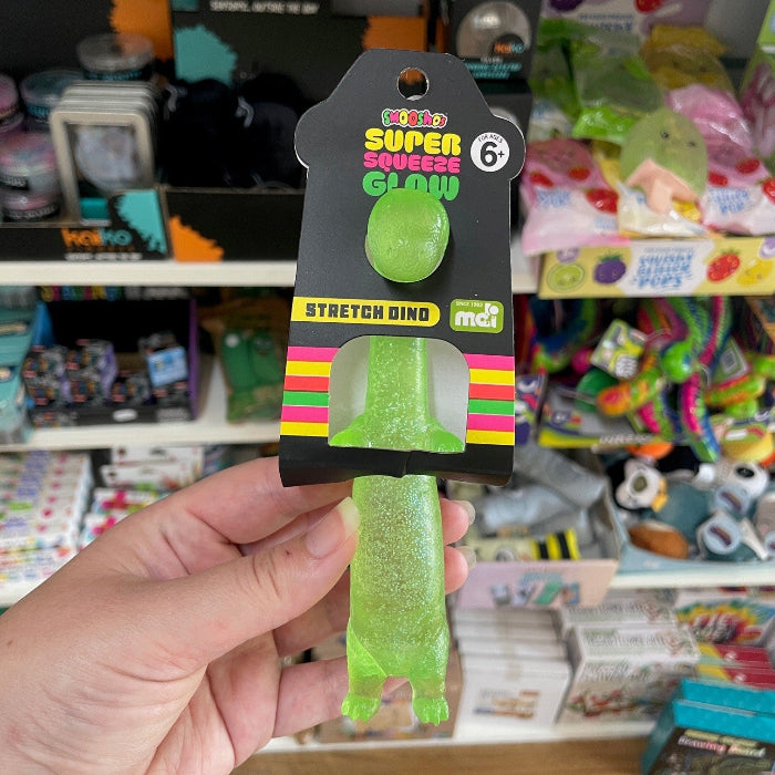 Smoosho's glow in the dark stretch dinosaur green