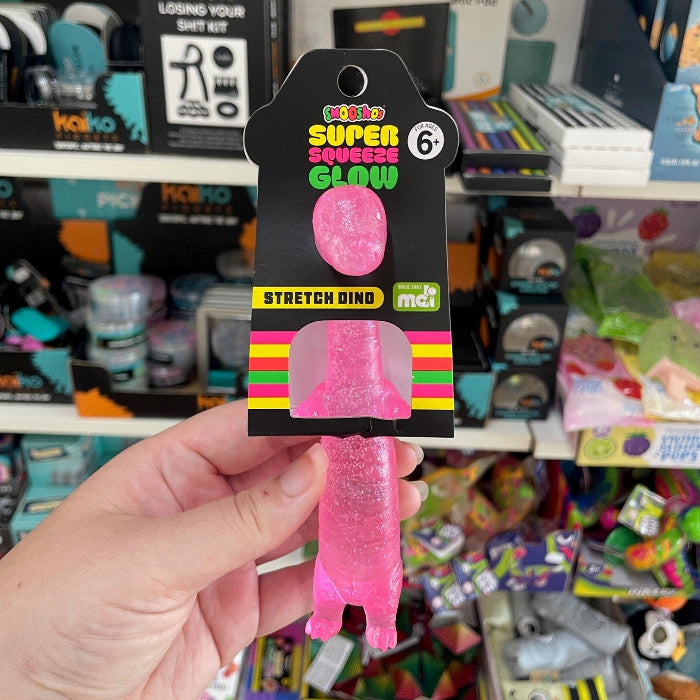 Smoosho's glow in the dark stretch dinosaur in pink