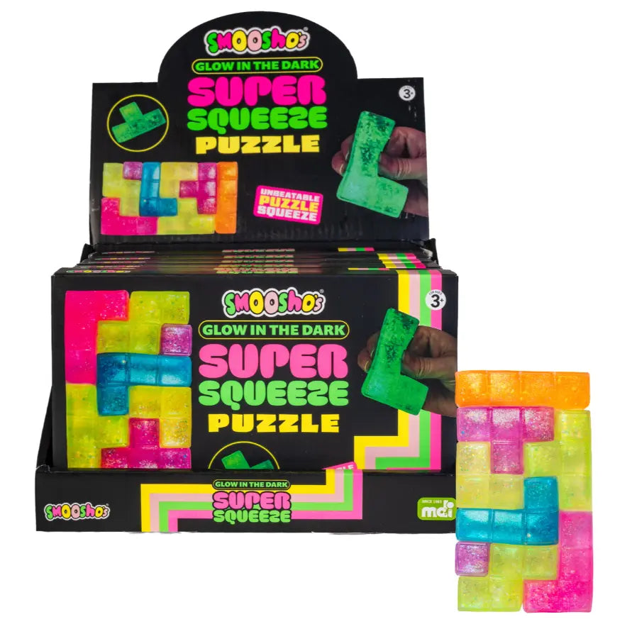 Smooshos glow in the dark super squeeze puzzle display with colourful block toy — Adventure Awaits