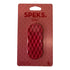 A red oval-shaped silicone sensory sticker by SPEKS. Slabs, shown in its original red cardboard blister packaging against a white background.