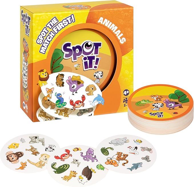 Spot It! Animals matching card game with illustrated animal cards and storage tin — Adventure Awaits
