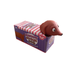 Stretchy Sausage Dog toy in box with dachshund head peeking out, fun stretchable sensory toy for kids play at home or travel Adventure Awaits