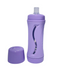 lavender subo the food bottle shown with lid removed and sitting beside the bottle on a white background