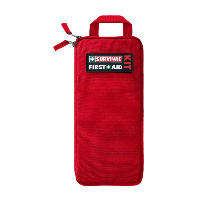Red Survival First Aid kit pouch with carry handle and zip closure — Adventure Awaits