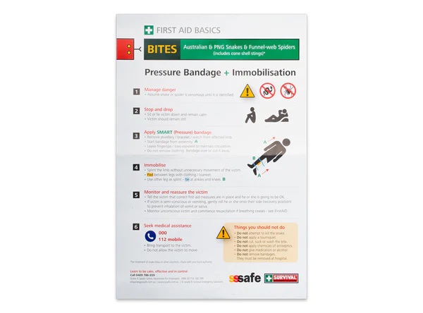Snake bite pressure bandage and immobilisation instruction card — Adventure Awaits
