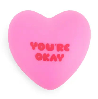 Pink The Big Squij heart squishy with You’re Okay message Adventure Awaits
