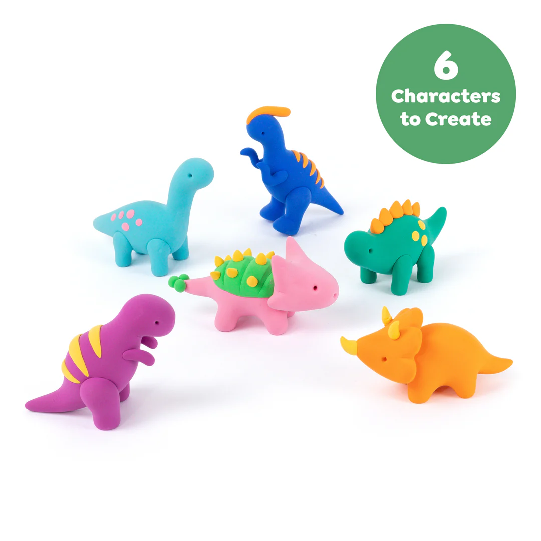 6 clay dinosaurs
