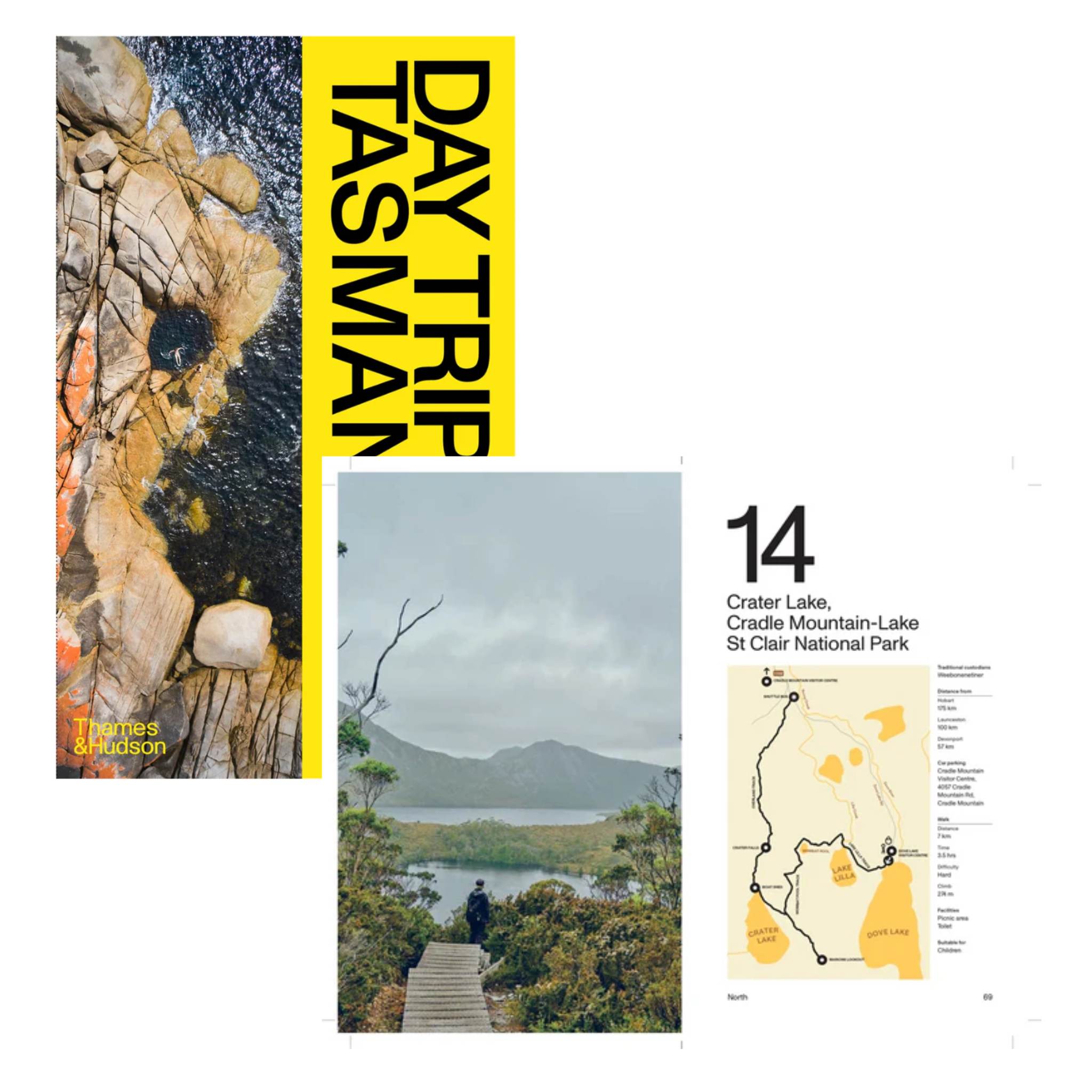 day trip tasmania book showing cover and inside page on white background