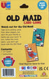 Old Maid card game packaging with cartoon cards on a yellow background