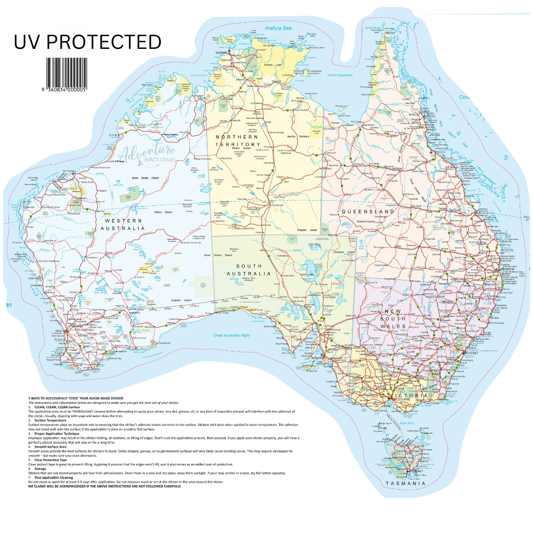 Map of Australia Sticker Decal | UV Outdoors OR Fabric Removeable