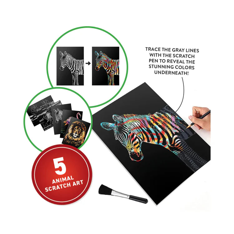 Virtual Reality Animals scratch art sheet with zebra design and colourful reveal — Adventure Awaits